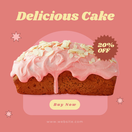 Plantilla de diseño de delicioso pastel con crema rosa para la venta de panadería descuento Instagram 