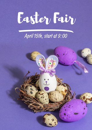 Platilla de diseño Announcement of Easter Fair with Rabbit in Nest Flyer A7