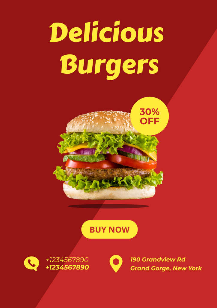Fast Food Offer with Delicious Burger Posterデザインテンプレート