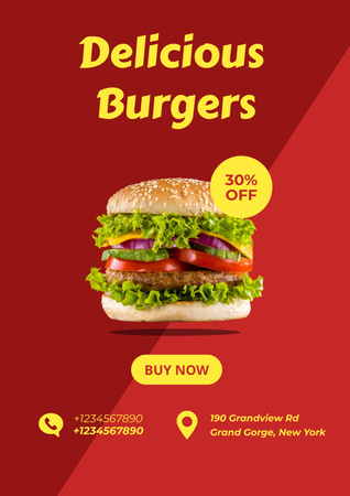 Fast Food Offer with Delicious Burger Poster Design Template