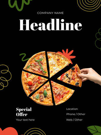 Plantilla de diseño de Nuevo anuncio de pizzería con deliciosa pizza Poster US 