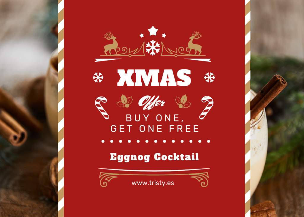 Traditional X-Mas Drinks Ad on Red Flyer 5x7in Horizontal Design Template