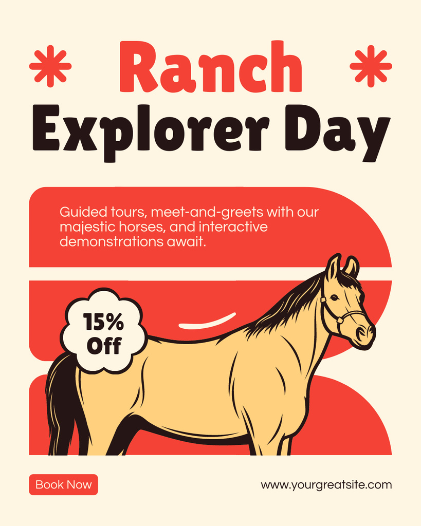 Ranch Explore Day Discount Offer with Cute Horse Instagram Post Vertical – шаблон для дизайну