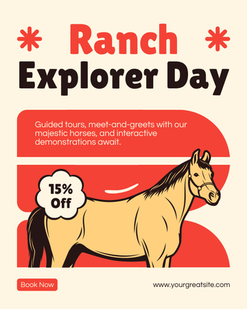 Template di design Offerta di sconto giornaliero Ranch Explore con Cute Horse Instagram Post Vertical