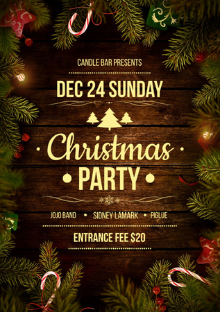 Platilla de diseño Christmas Party Ad with Christmas Tree Branches and Garland Flyer A7