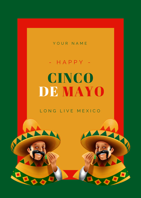 Cinco de Mayo Celebration With Tacos In National Costume Postcard A6 Verticalデザインテンプレート