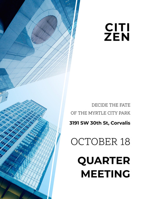 Quarter Meeting Announcement with City View Invitation Design Template