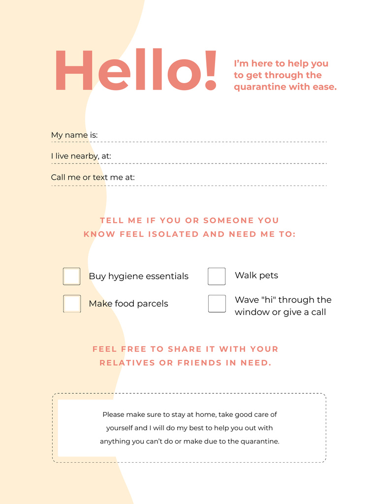 Volunteer Help Offer for People on Self-Isolation Poster US – шаблон для дизайну