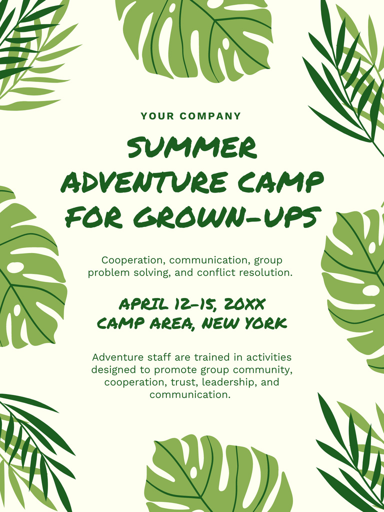 Summer Tropical Camp Ad Poster US – шаблон для дизайна