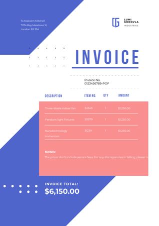 Industry Company Services on Geometric Pattern Invoiceデザインテンプレート