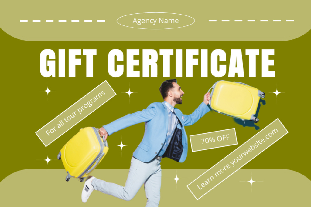 Ontwerpsjabloon van Gift Certificate van Tourist Is in Hurry to Travel