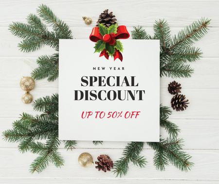Special Winter Discount Offer with Fir Branches Facebook tervezősablon
