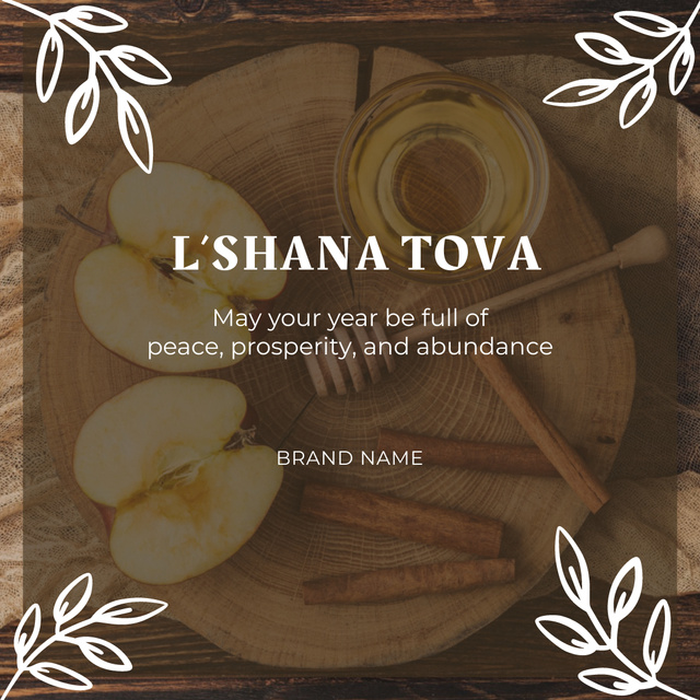 Jewish New Year Holiday with Apple and Honey Instagram Tasarım Şablonu