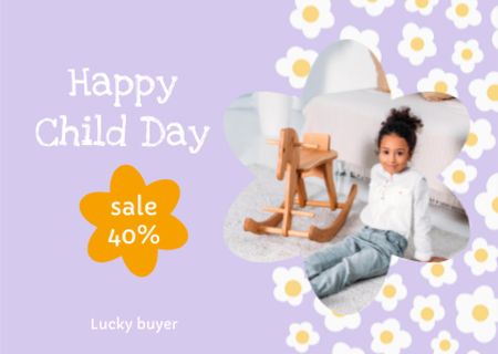 Children's Day Sale with Cute Girl Card Modelo de Design