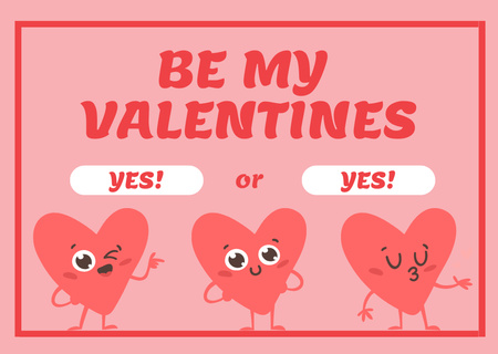 Happy Valentine's Day Greeting with Cartoon Hearts Card Design Template
