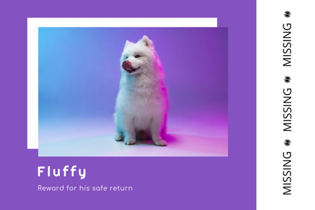 Modèle de visuel Informations sur le chien perdu avec Fluffy White Puppy - Flyer 4x6in Horizontal