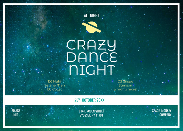 Ontwerpsjabloon van Flyer 5x7in Horizontal van Fun-filled Party Dance Announcement with Starry Sky