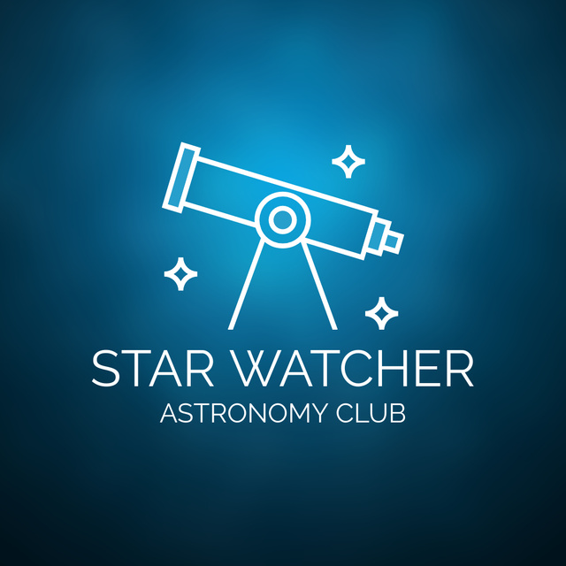 Astronomers Сclub with Telescope Emblem Logo 1080x1080pxデザインテンプレート