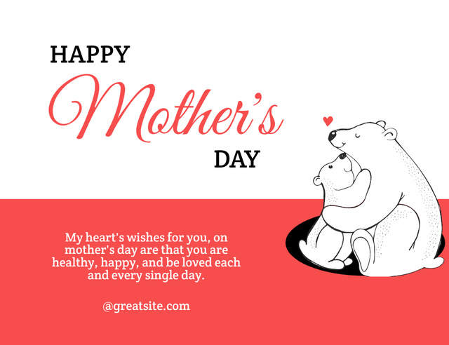 Mother's Day Greeting with Bears Thank You Card 5.5x4in Horizontal Tasarım Şablonu
