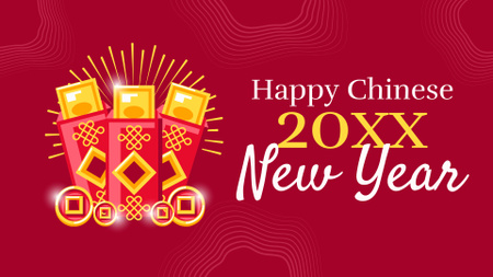 Happy Chinese New Year with coins FB event cover Design Template