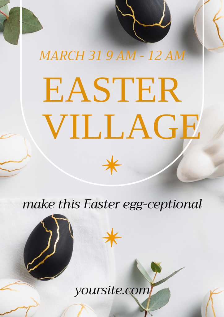 Easter Village Announcement With Painted Eggs Poster Modelo de Design