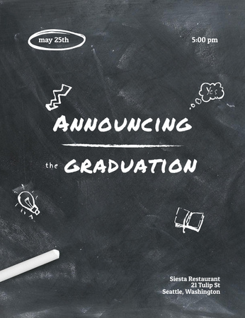 Platilla de diseño Graduation Announcement with Handdrawn Illustration on Blackboard Invitation 13.9x10.7cm