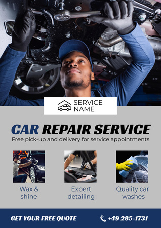 Offer of Car Repair Services with Repairman Poster Design Template