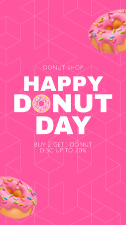 Праздничное поздравление ко Дню пончика в розовом цвете Instagram Story – шаблон для дизайна