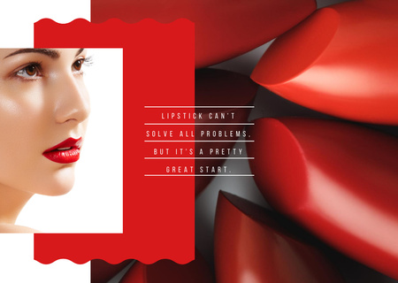 Woman with Red Lipstick Postcard Design Template