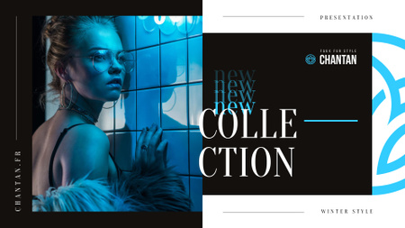Designvorlage Fashion Ad with Young Attractive Woman in Neon Light für Presentation Wide