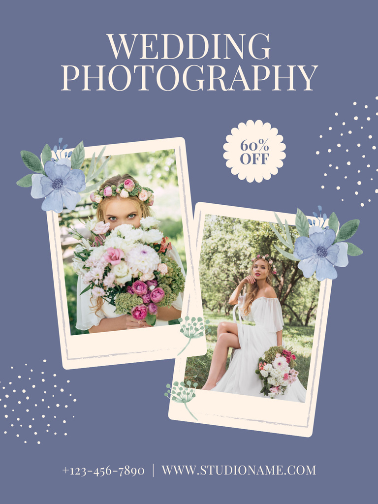 Designvorlage Wedding Photography Services Offer with Smiling Bride für Poster US