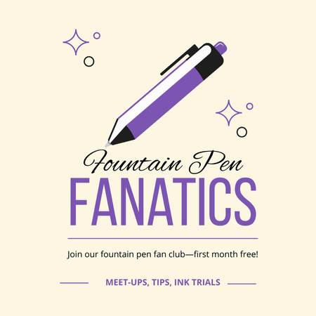 Oferta gratuita do primeiro mês do Fountain Pen Club Instagram Modelo de Design