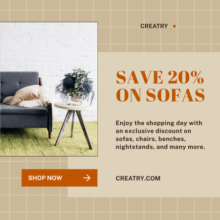 Offer Discounts on Modern Home Furniture on Beige Instagram Design Template