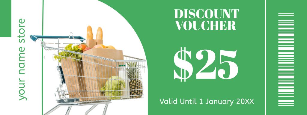Shopping Cart with Fresh Vegetables Coupon Modelo de Design