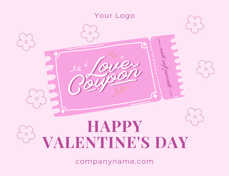 Congratulations on Valentine's Day with Love And Voucher Thank You Card 5.5x4in Horizontal Design Template