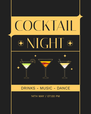 Announcement of Cocktail Night with Dance and Music Instagram Post Vertical Design Template