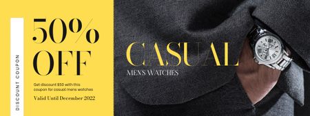 Yellow & Black Modern Coupon Template for Mens Watches Coupon Tasarım Şablonu