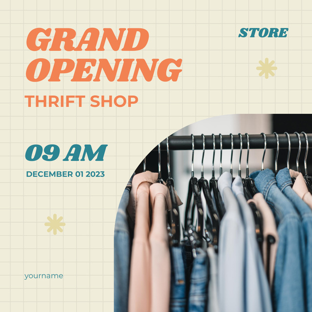 Ontwerpsjabloon van Instagram AD van Grand opening of thrift shop