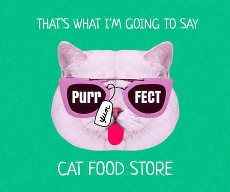 Modèle de visuel Funny Cute Cat in Sunglasses showing Tongue - Medium Rectangle