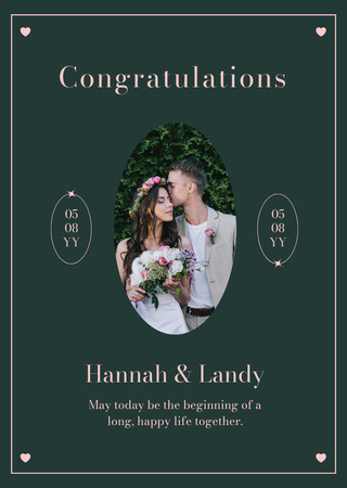 Happy Newlyweds on Deep Green Wedding Postcard A6 Vertical Design Template