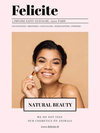 Natural Cosmetics Ad with Smiling Woman Poster 36x48in Design Template