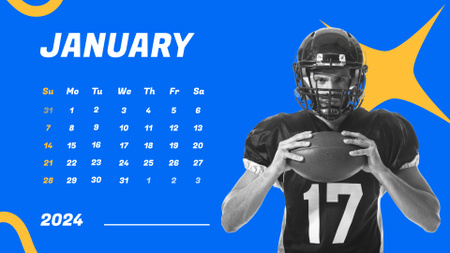 Rugby Player in Uniform Holding Ball Calendar Design Template