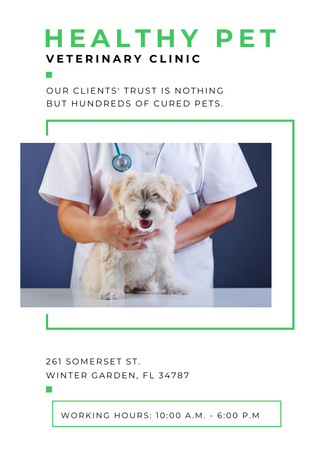 Plantilla de diseño de anuncio de clínica veterinaria con lindo perro Poster 