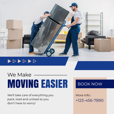 Easy Moving Services Ad with Men carrying Fridge Instagram Design Template