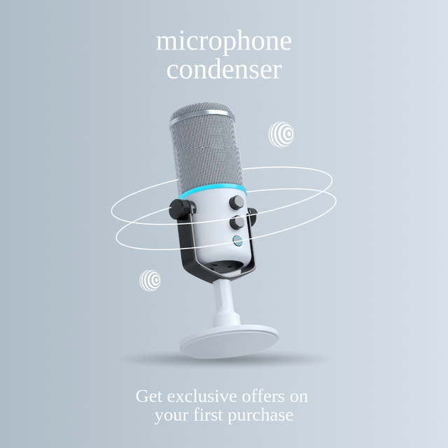 Buying Offers of Microphones on Gray Instagram AD Design Template