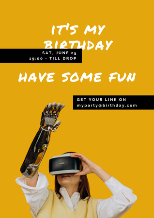 Virtual Birthday Party with Woman in VR-Headset Poster A3 Design Template