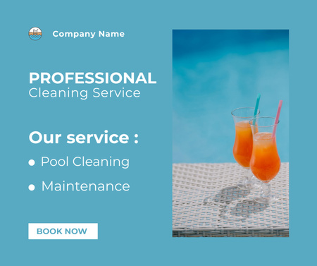 Oferta de serviço profissional de limpeza e manutenção de piscinas para reserva Facebook Modelo de Design