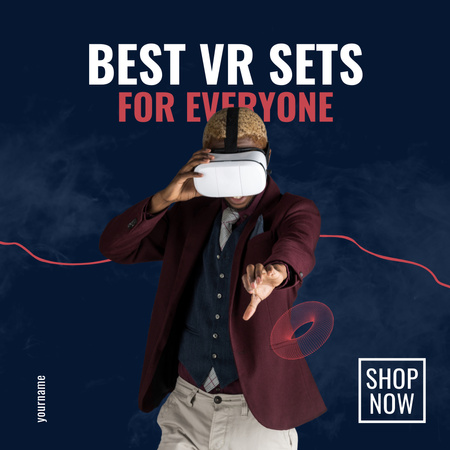 African American Man Wearing Virtual Reality Glasses Instagram AD Design Template
