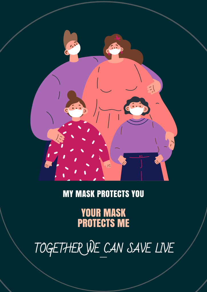 Family Wears Masks During Virus Pandemic Poster A3 Design Template