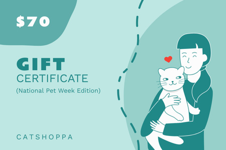 National Pet Week Offer with Girl and Сat Gift Certificate Design Template